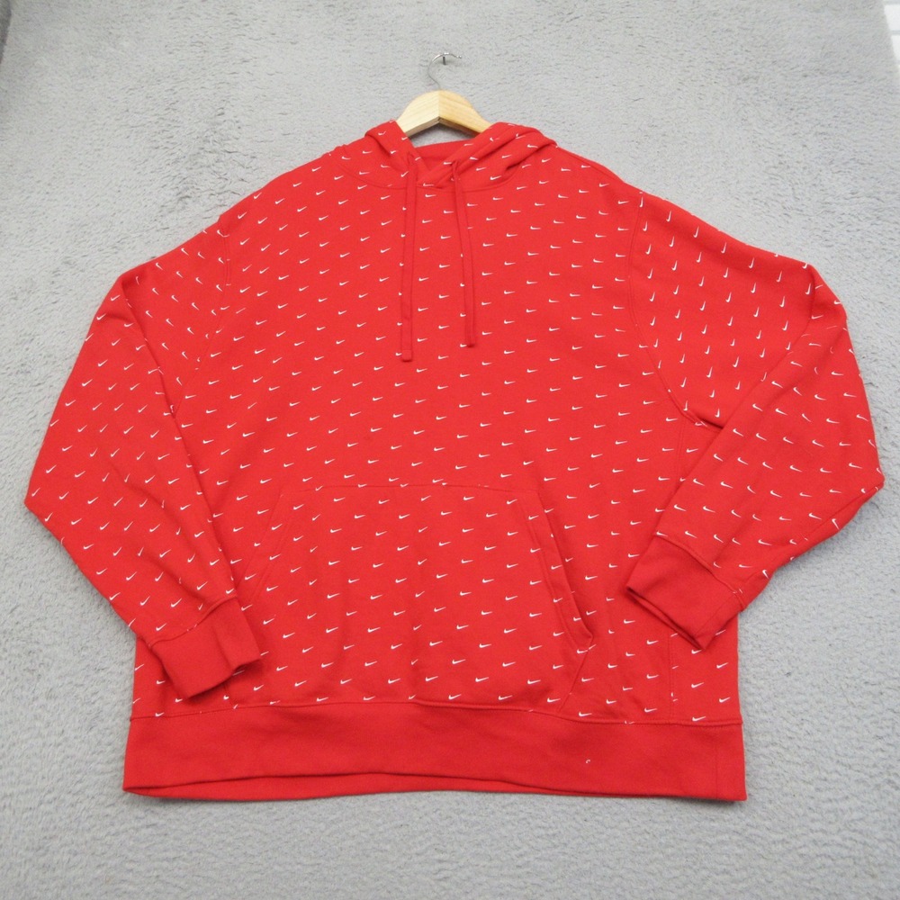 Nike All Over Print Hoodie Mens XXL Red Swoosh Streetwear Retro Sport Sweatshirt